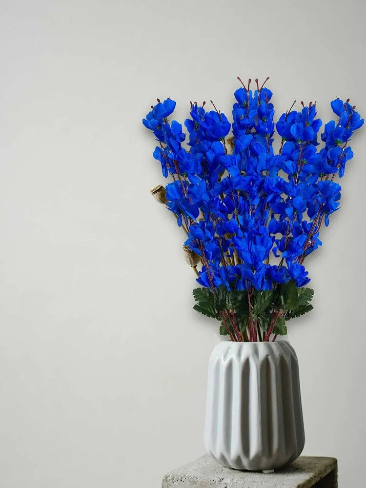 ARTSY® Artificial Flowers Bunch for Decoration Cherry Blossom, Ideal for vase, Home, Office Decor, Gifts, Craft, Artificial Plants for Decoration, Without vase, Blue, Combo, 2 Piece, 55 cm Height