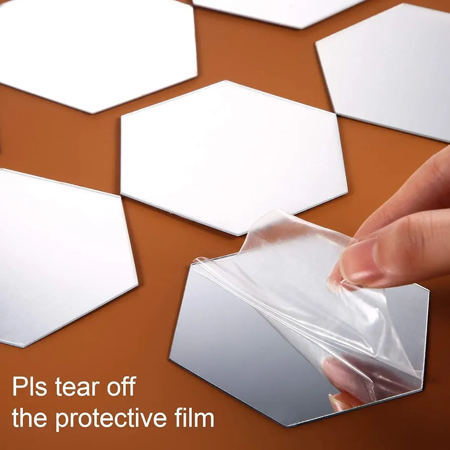 Bikri Kendra - Hexagon 35 Silver with 20 Butterfly Silver Decorative Mirror Sticker for Wall, Wall Stickers for Hall Room, Bed Room