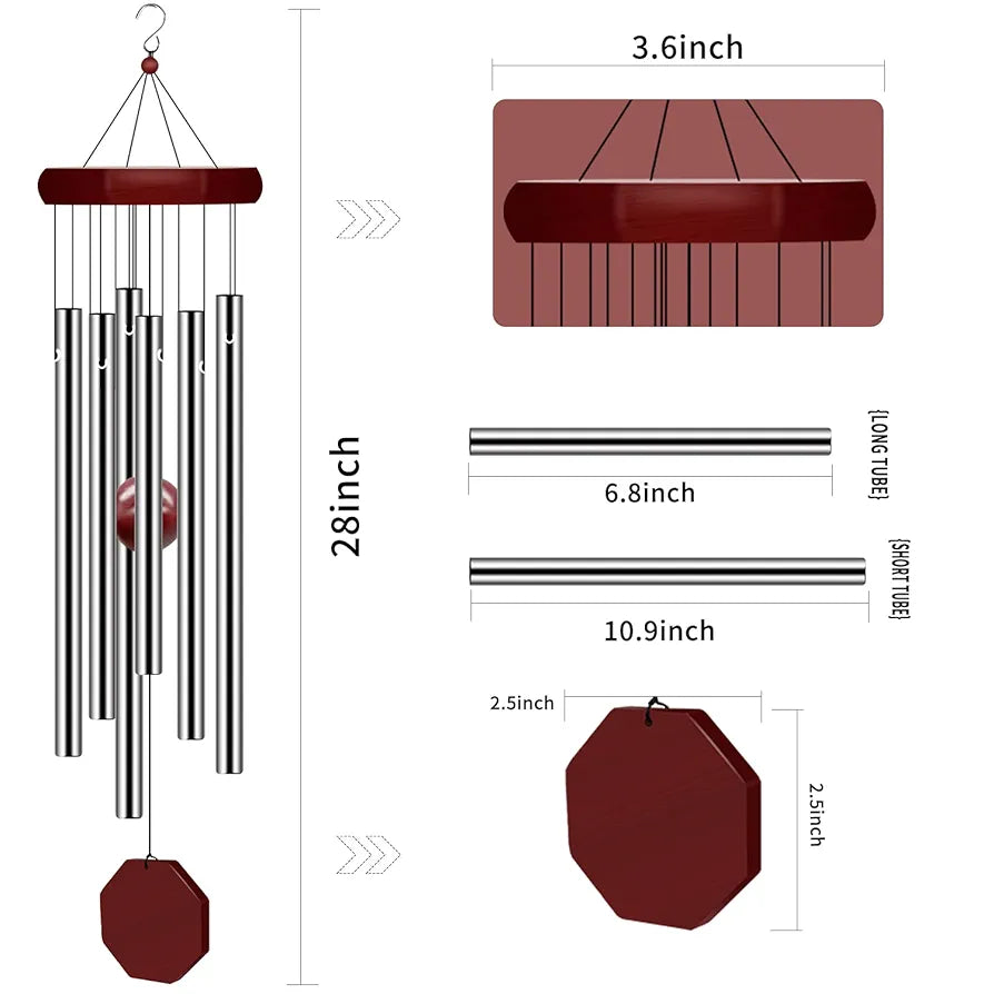 Pgzsy Memorial Wind Chimes Outdoor Large Deep Tone, Wind Chime Outdoor Sympathy Wind-Chime Personalized with 6 Tuned Tubes, Elegant Chime for Garden Patio Balcony and Home