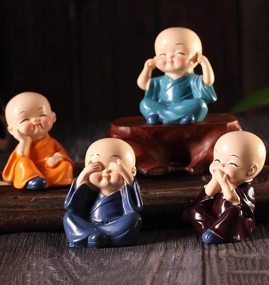 SATYAM KRAFT 1 Set Monk Buddha Miniature Set Idols | Gift for Him/Her, Mother's Day, Home Decor, Gift, Bedroom, Living Room Decor, Wedding, Showpiece, Gifts, Figurines, Car and Decoration Items