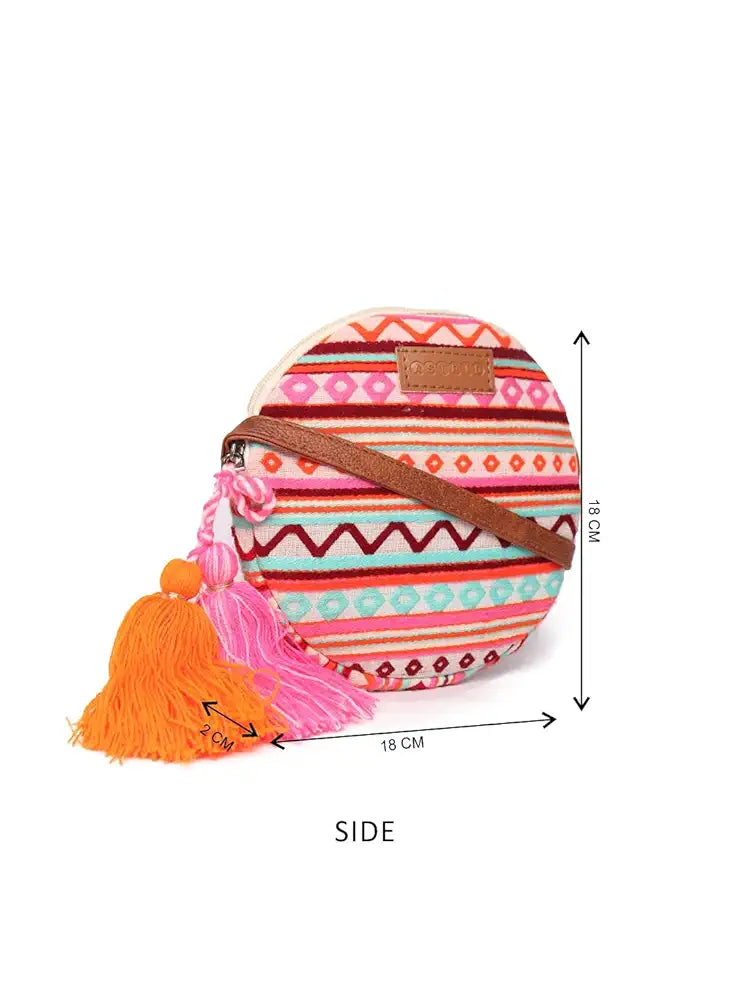 ASTRID Round Textured Sling Bag For Girls With Zip