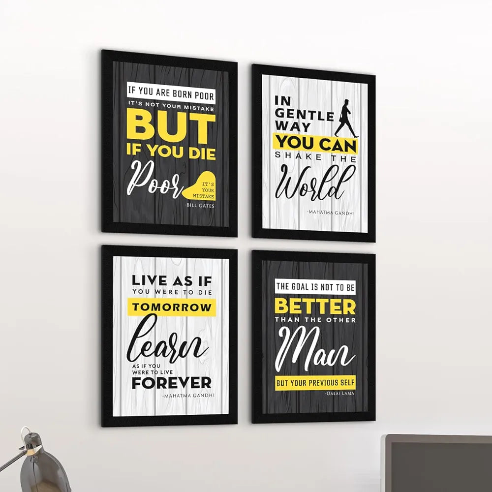 ArtX Paper Learn Motivational Wall Frames, Motivational Poster Framed, Inspiring Quotes For Home, Office and Study Room Wall Decor, Multicolor Quotes Framed Posters, A4, Set of 4