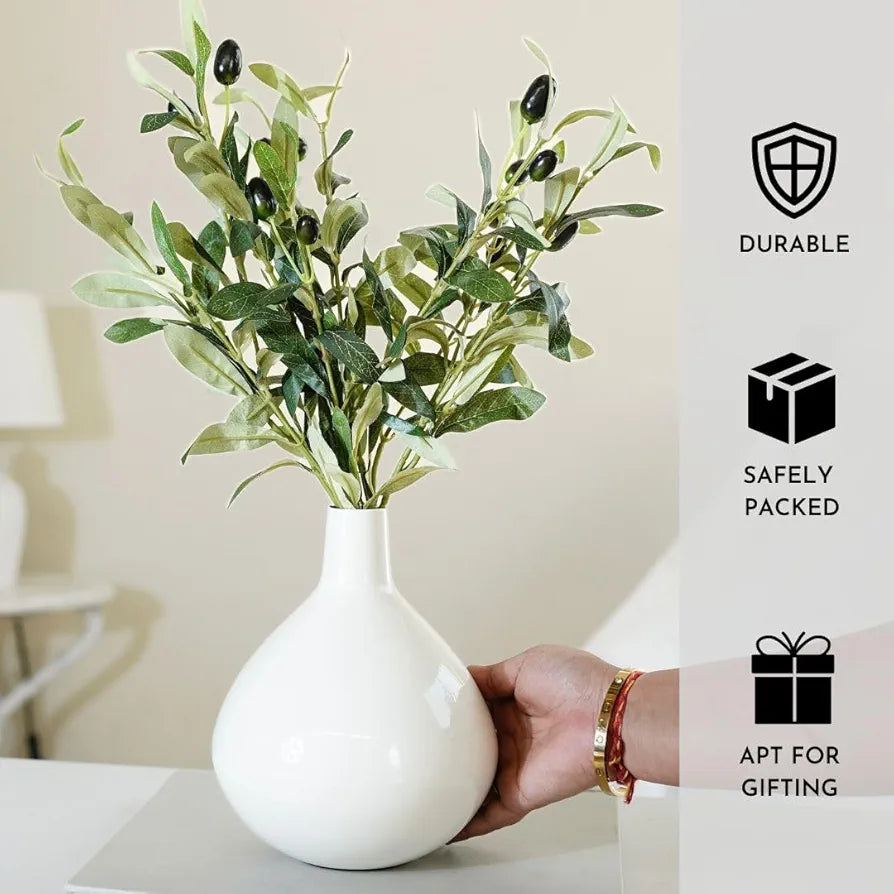 BEHOMA Metal Flower Vase For Home Decor Balcony Living Room Office | Table Decorative Showpiece Item For Festivals Birthday Off White Tall Vase , Round