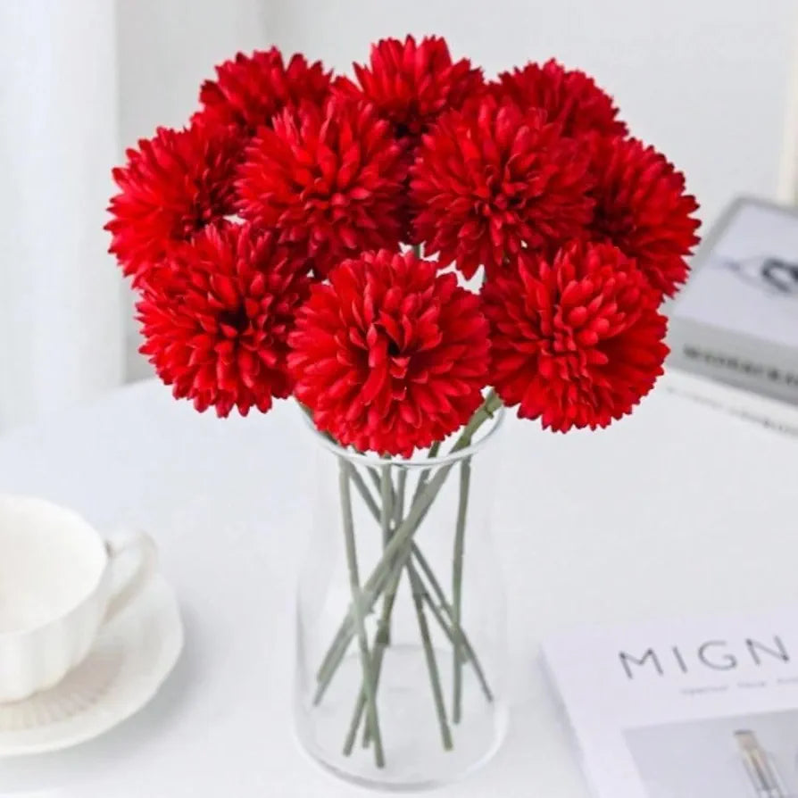 SATYAM KRAFT 5 Pcs Artificial Chrysanthemum Hydrangea Ball Flower Sticks for Home, Office, Bedroom, Balcony, Living Room, Wedding & Craft Decoration  