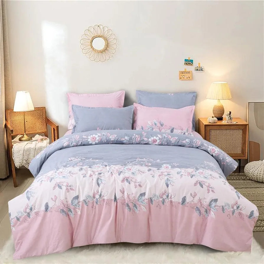 THE HOME STYLE 400 TC Cotton Elastic Fitted All Around Printed Queen Size Double Bed Bedsheet wih 2 Pillow Cover 