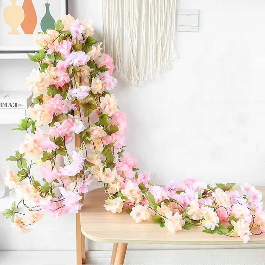 SATYAM KRAFT 1 Lines Artificial Cherry Blossom Rattan Flowers Vine | Hanging Garland for Home, Office, Mandir & Pooja Room | Diwali, Deepawali, Navratri & Wedding Festival Decoration 