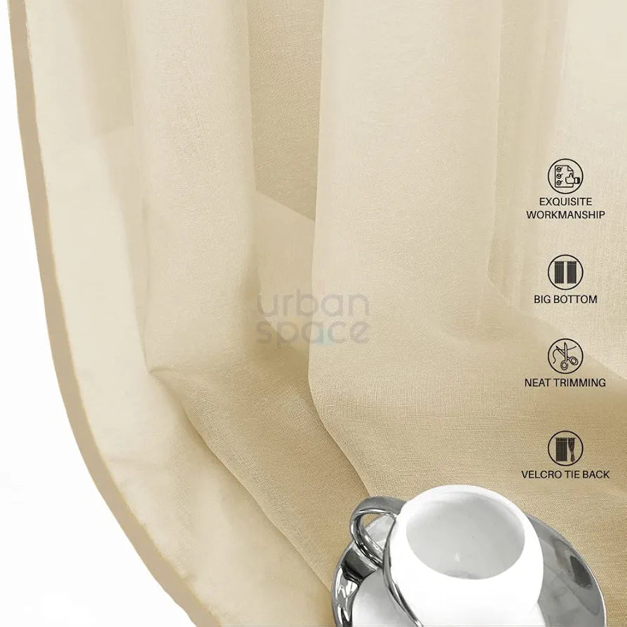 Urban Space Linen Textured Sheer Curtain for Door, 35-40% Room Darkening Curtain with Tieback and Eyelet Hanging Style, Set of 2 Decorative Curtains, Taupe 
