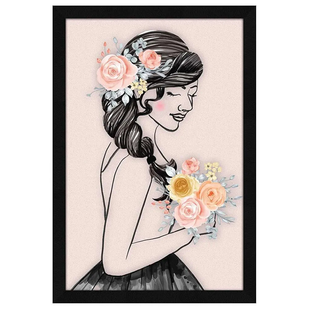 ArtX Paper Girl Wall Art Painting, wall decor for living room, Multicolor, Abstract, 12.5 X 18.5 inches, Set of 1