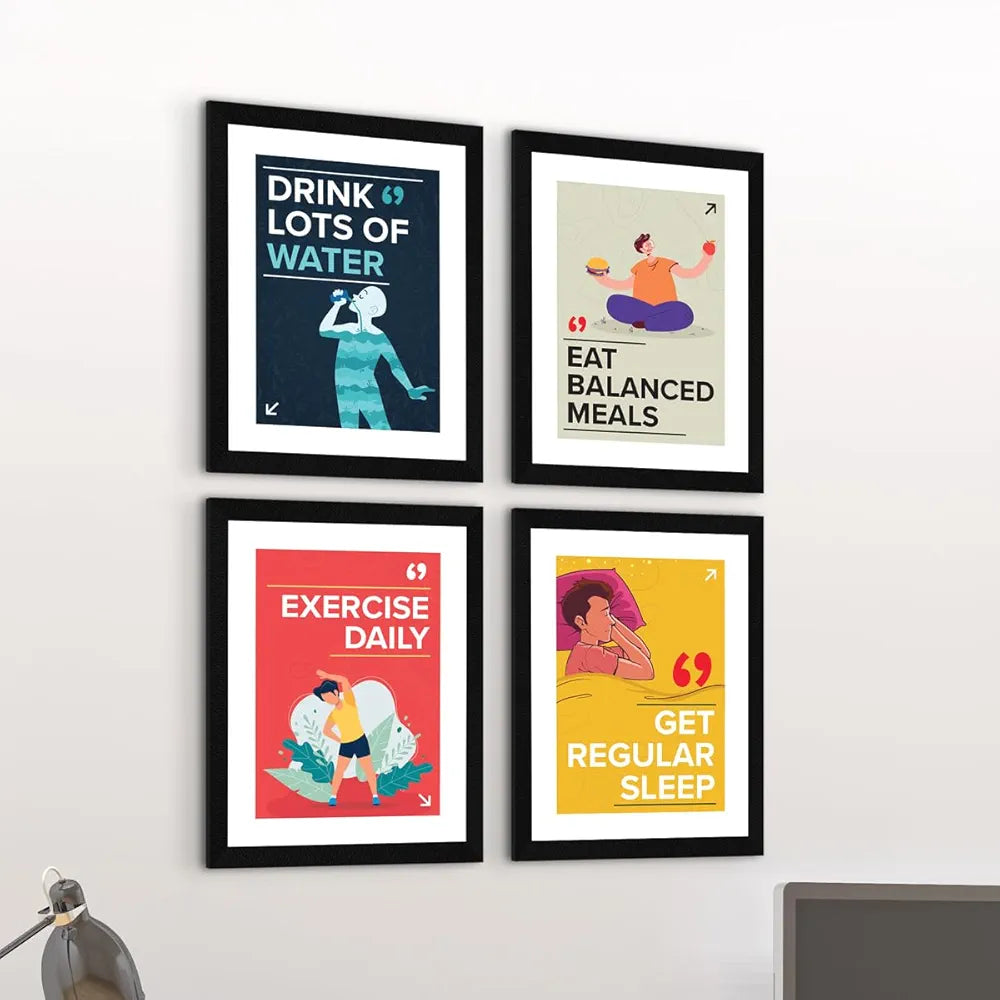 ArtX Paper Big Health Quotes Wall Frame Art Painting, Multicolor, Inspirational, 10X13 inches each, 20 X 26 inches combined, Set of 4