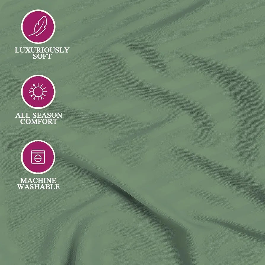 Trance Home Linen 100% Cotton 78x60 inch Queen Fitted 200TC Satin Stripe Elastic Fitted Bedsheet | Daily Use Double Bed Fitted Bedspread with 2 Pillow Covers 