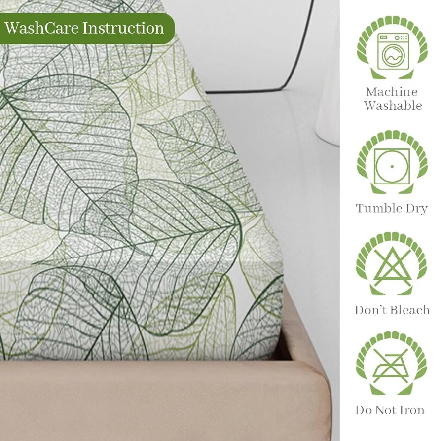 Divine Casa 100% Cotton Fitted Bedsheet for Double Bed | Dry Leaf Print – Olive Green | Elastic Fit | Soft & Breathable | with 2 Pillow Covers | Size 60