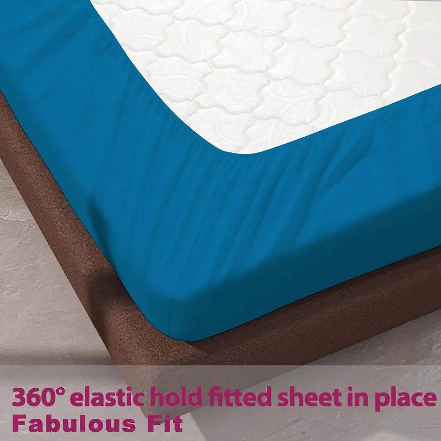 Trance Home Linen 100% Cotton 78x72 inch King Elastic Fitted Bedsheet | 400TC Soft Durable Plain Fitted Elastic Bed Sheet with 2 Pillow Covers 