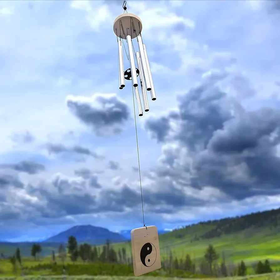 KharidoLive Aluminium 7 Pipe Silver Wind Chimes For Home Positive Energy | Home Decor Item | 24 Inch Long 