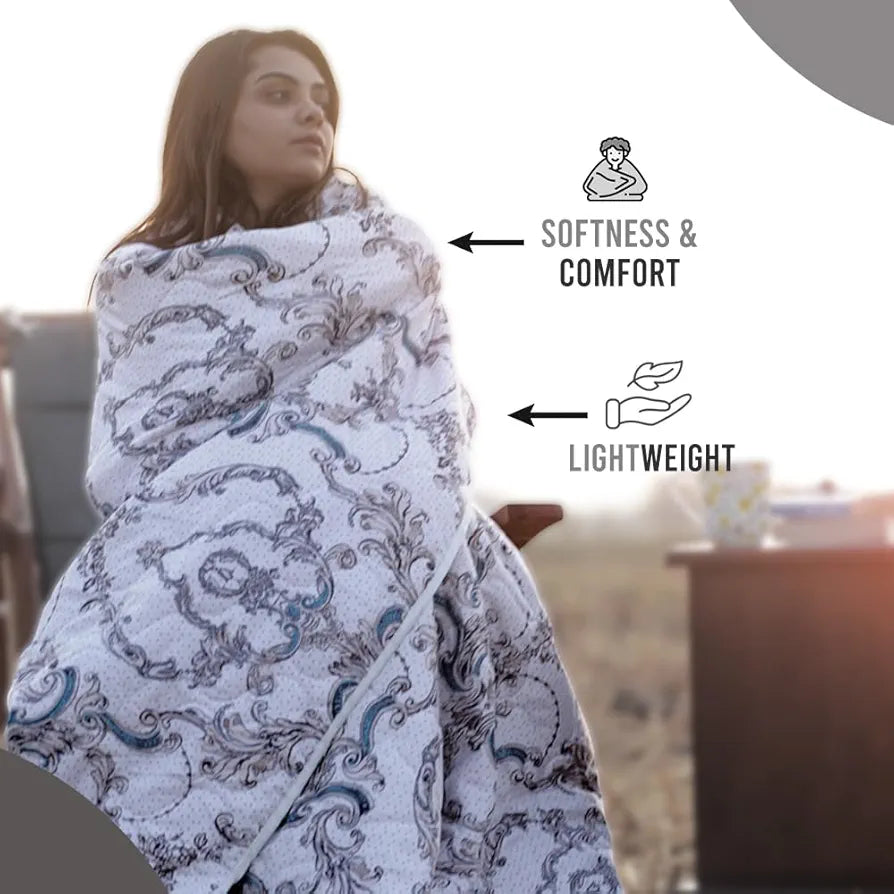 Divine Casa Microfibre All-Weather 150 GSM Printed Reversible Double Bed Size Quilt Comforter Blanket - 