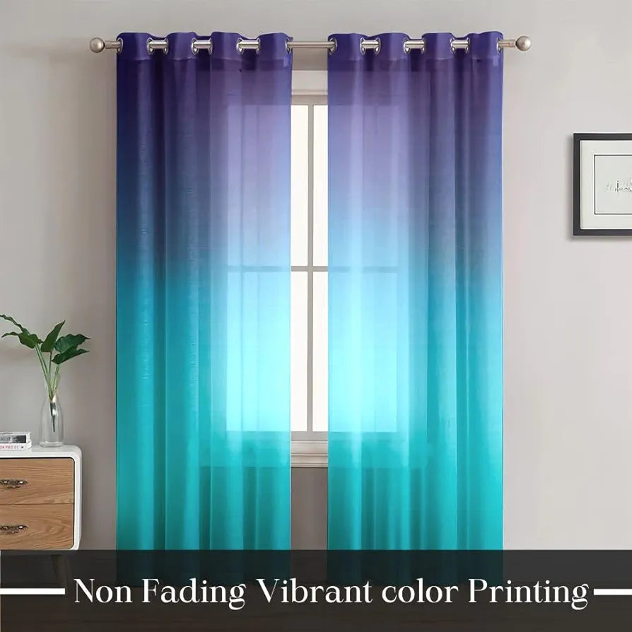 HOMADORN Ombre Printed Linen Textured Sheer Curtains for Living Room, Bedroom, Dining Room, Kitchen, Bathroom 
