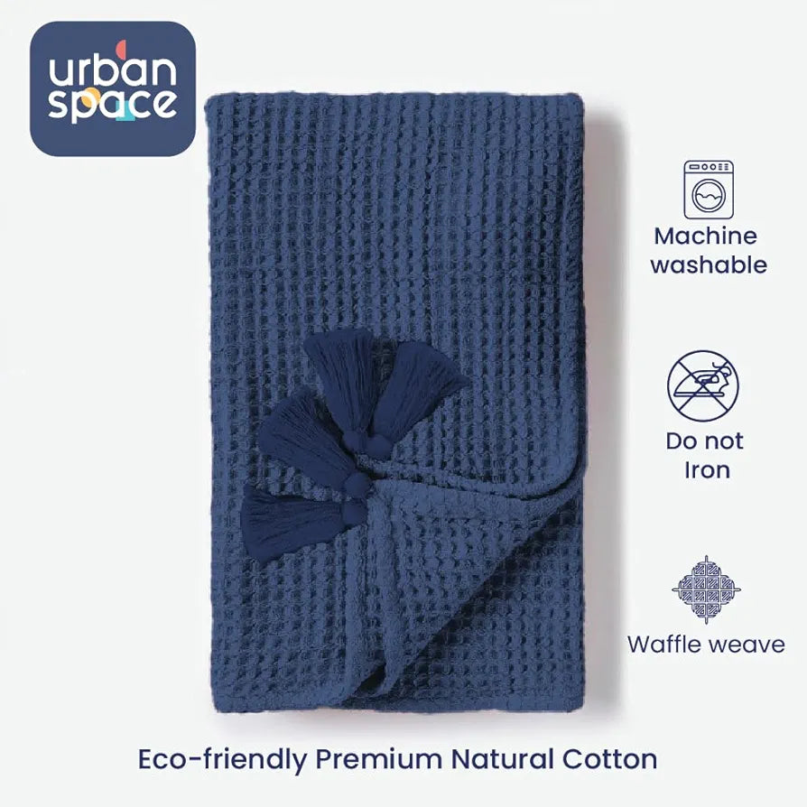 Urban Space 100% Cotton Waffle Throw Blanket, Soft Decorative Throw for Living Room, Sofa, Chair and Couch, Handmade,Reversible and Breathable Throw with Tassels 
