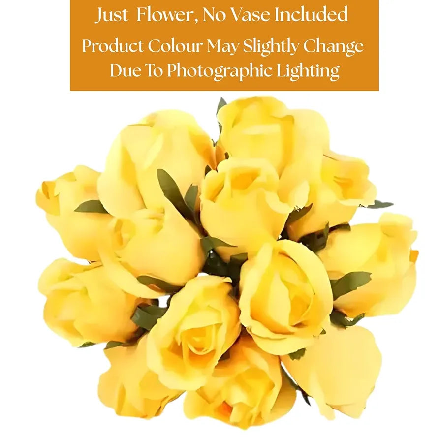 VERVENIX Set of 12 Artificial Rose Flower Bunches for Vase  – Premium Decorative Gift Items for Living Room, Bedroom, Wedding, Party, and Events 