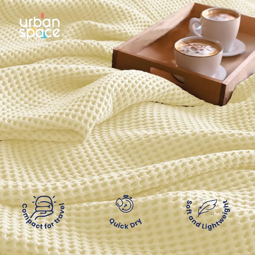 Urban Space 100% Cotton Waffle Throw Blanket, Soft Decorative Throw for Living Room, Sofa, Chair and Couch, Handmade,Reversible and Breathable Throw with Tassels -200 TC