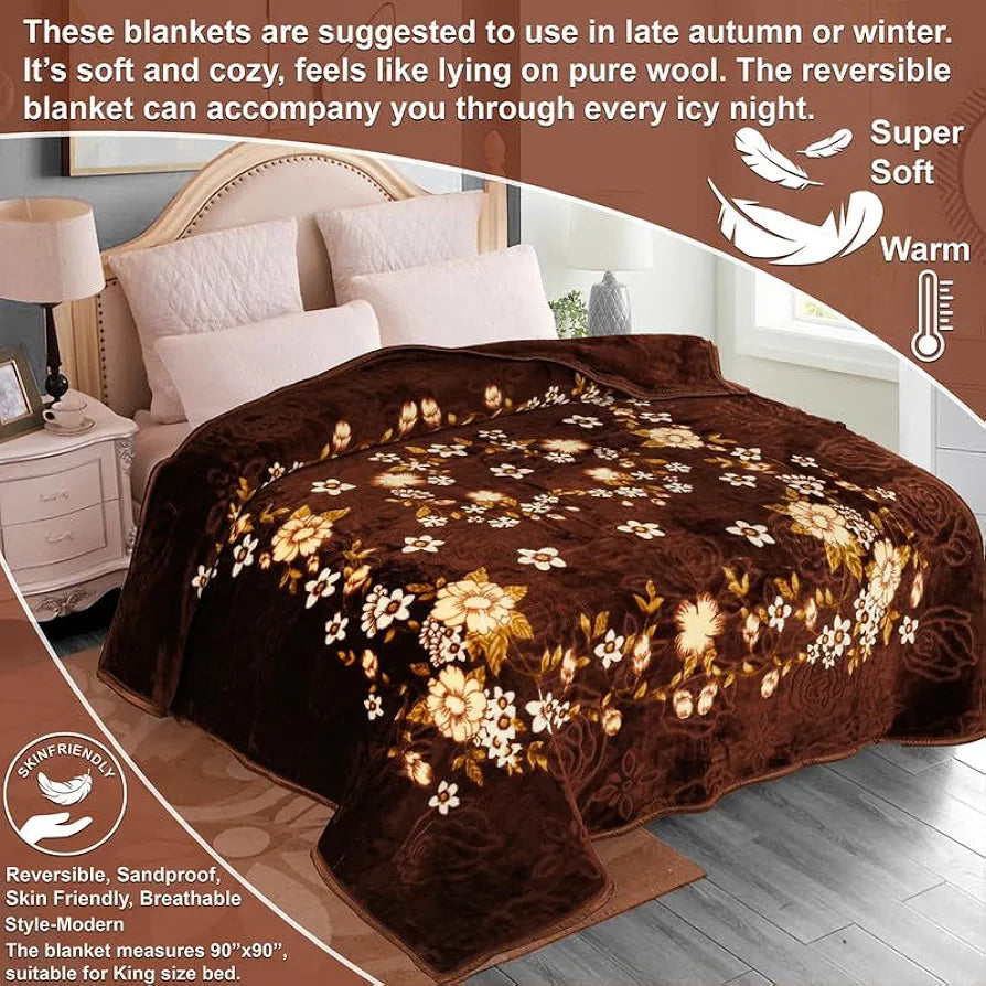Super Soft Cloudy Printed Double Bed Blanket for Heavy Winter, Single Ply Mink Blanket King Size with 220 x 230 Cm -2.5 Kg | TC - 400