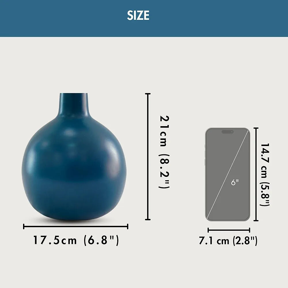 Behoma Metal Flower Vase for Home Decor| Decoration Item for Living Room Office| Table Decorative Flower Pot for Gifting 1Pcs Opal Blue