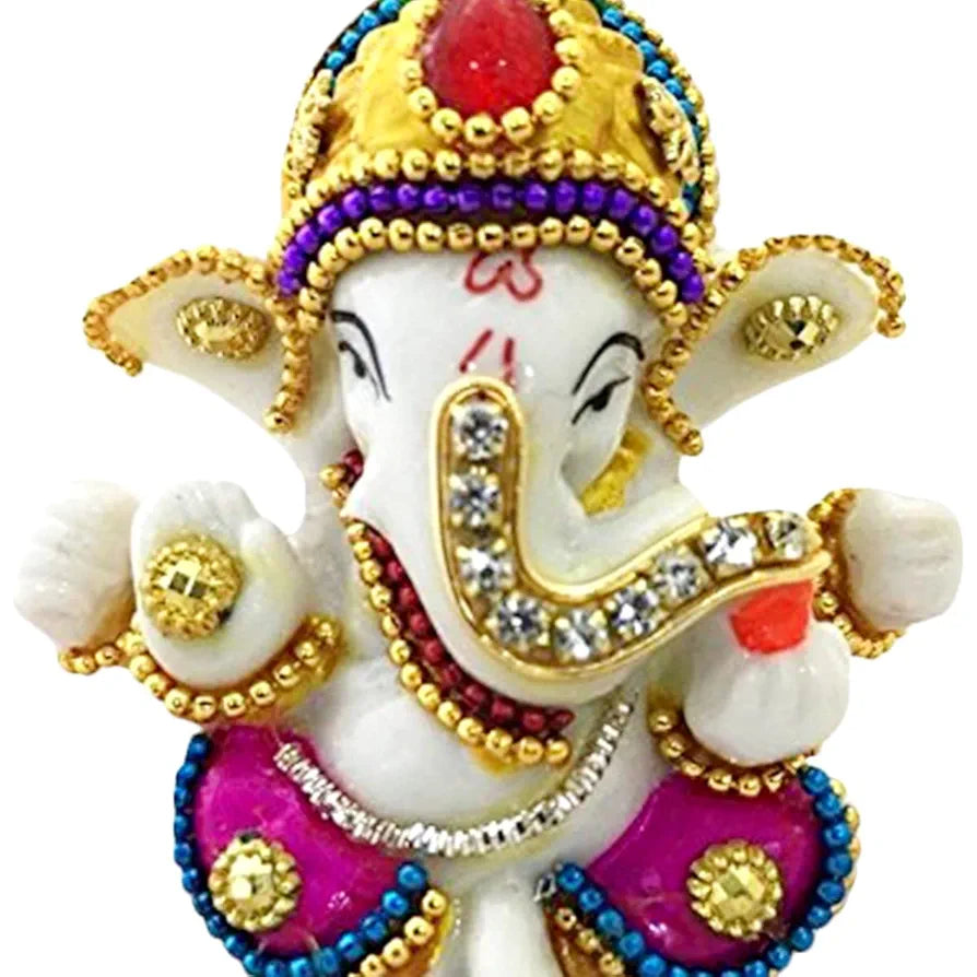 Karigaari India White Stone God Ganesha Car Dashboard Decor Statue | Hindu Idol God Ganesh Ganpati Decor Sculpture | Decorative Gift