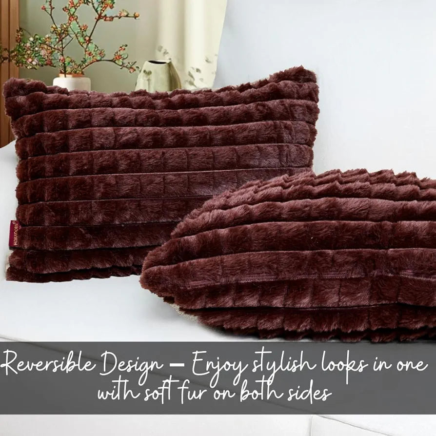 HOMADORN Luxury Plush Fur Reversible Cushion Cover Ultra Soft & Cozy 