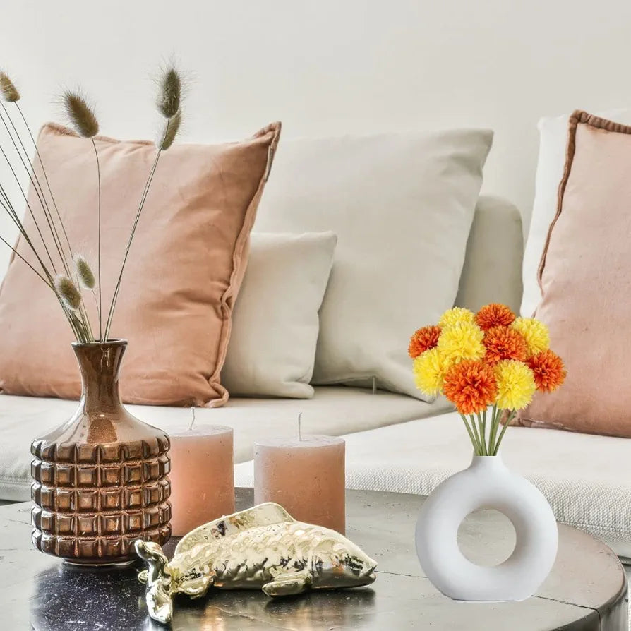 SATYAM KRAFT 5 Pcs Artificial Chrysanthemum Hydrangea Ball Flower Sticks for Home, Office, Bedroom, Balcony, Living Room, Wedding & Craft Decoration  