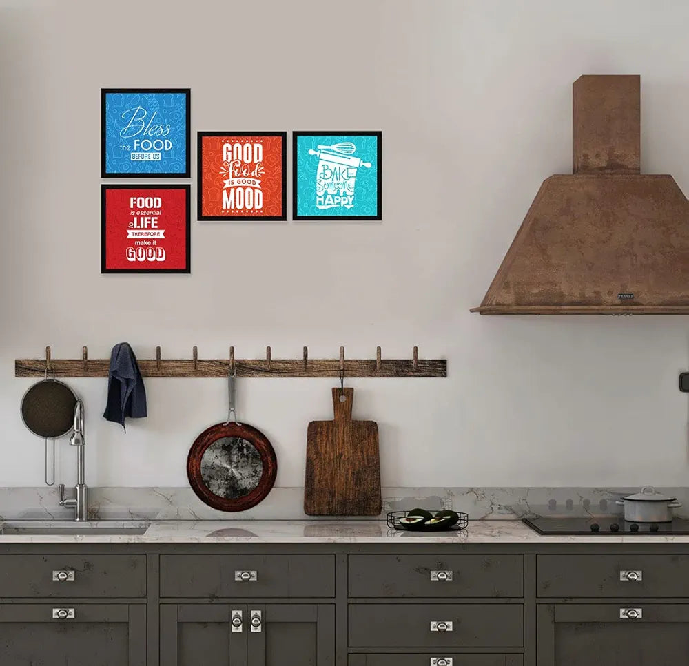 ArtX Kitchen Spices Motivational Funny Quotes Framed Paintings Posters, 20 X 20 inches , 10.0 X 10.0 inches Each, Multicolor, Synthetic Wood, Set of 4 