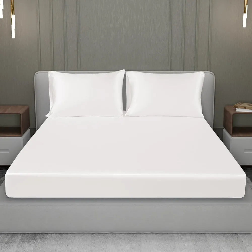 Cloth Fusion Satin Elastic Fitted Bedsheet for Double Bed King Size, Luxury Elastic Bedsheets for King Size Bed with 2 Pillow Covers | H603 | 280 TC