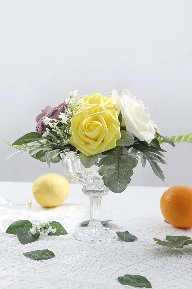 Higfra Artificial Flowers White Roses Real Looking Fake Roses with Stem Leaves for DIY Wedding Bouquets Centerpieces Arrangements Party Baby Shower Home Decorations - White