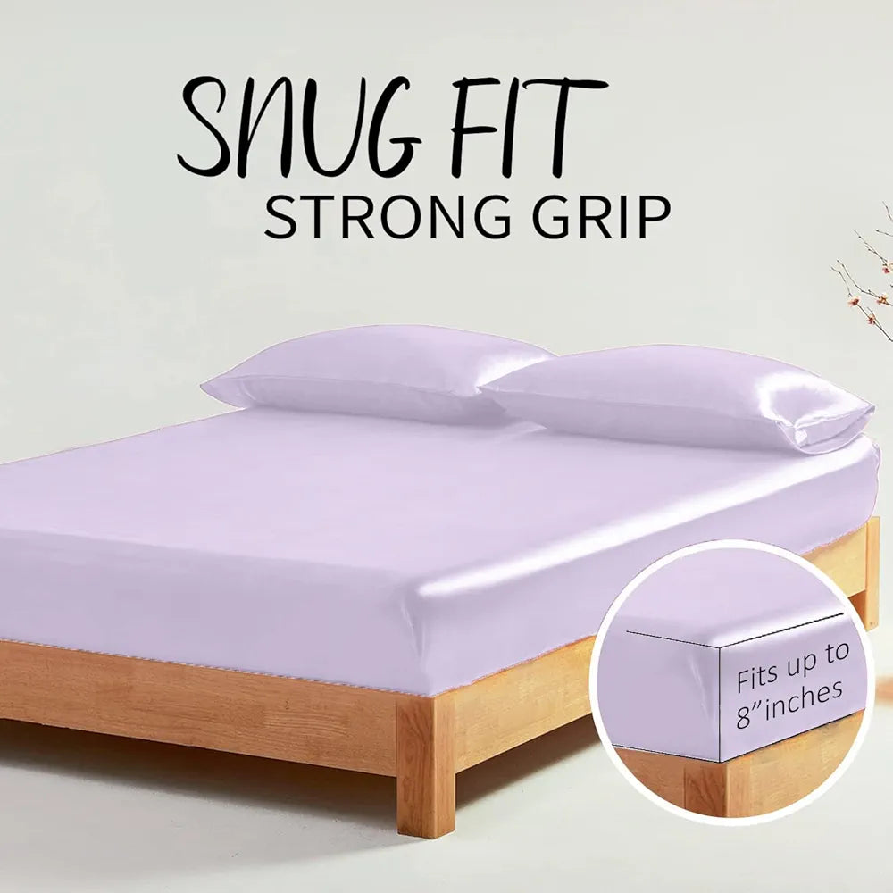 Cloth Fusion Satin Elastic Fitted Bedsheet for Double Bed King Size, Luxury Elastic Bedsheets for King Size Bed with 2 Pillow Covers | H603 | 280 TC