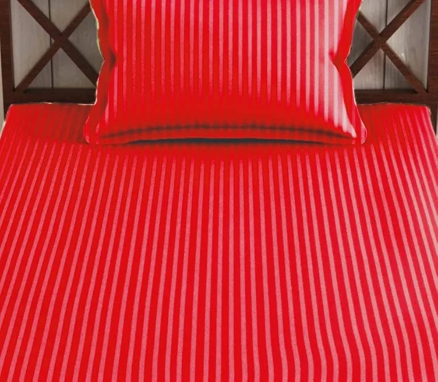 Trance Home Linen 100% Cotton 78x36 inch Single Fitted 200TC Satin Stripe Elastic Fitted Bedsheet | Single Bed Size Daily use Fitted Bedspread with 1 Pillow Covers 