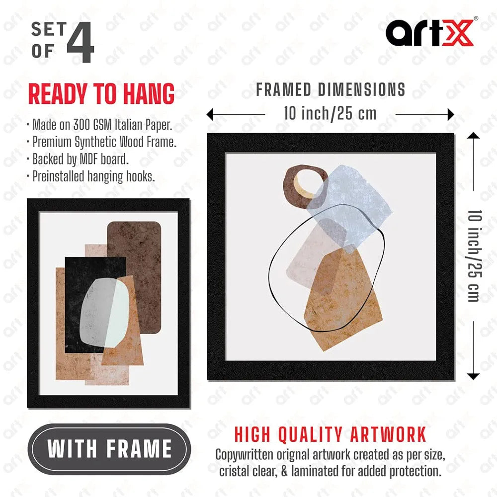 ArtX Paper Contemporary Big Wall Art Frame Painting, Abstract, Multicolor, 2 sets of 10 X 10 inches & 2 sets of 13 x 10 inches, 23 X 20 inches Combined, Set of 4