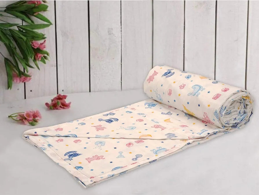 Trance Home Linen 150 GSM Pure Cotton Reversible Dohar Single Bed Size | Ac Blanket Comforter | Soft Light-Weight Bed Blanket , Multicolor