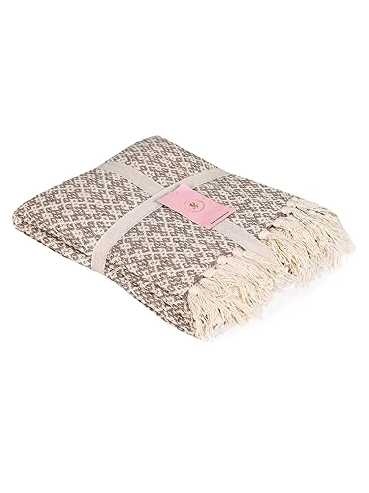 SASHAA WORLD Soft Throw Blanket | Used Both Indoor and Outdoor |Blanket for Living Room, Sofa, Bed & Chair | Beige Throw Blanket| Pack of 1, 180 x130 cm| Cotton| Lightweight