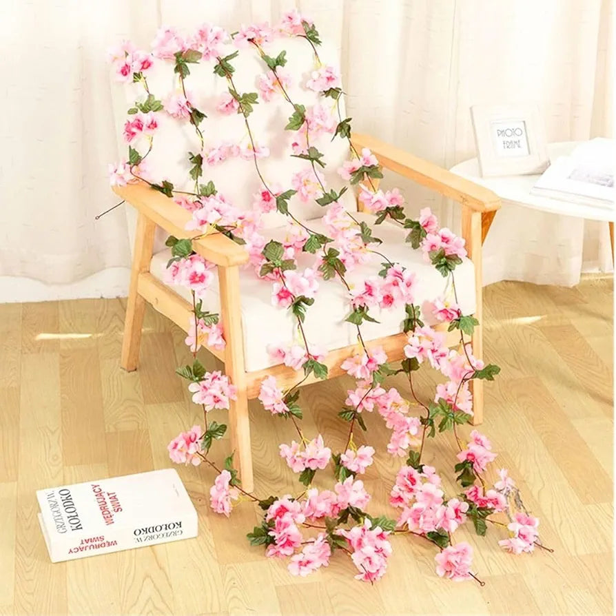 SATYAM KRAFT 1 Lines Artificial Cherry Blossom Rattan Flowers Vine | Hanging Garland for Home, Office, Mandir & Pooja Room | Diwali, Deepawali, Navratri & Wedding Festival Decoration 