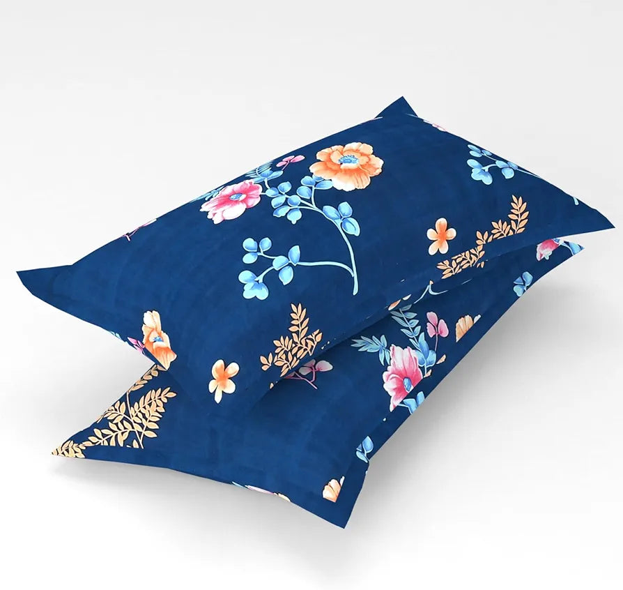 Homefab India 180 TC Microfiber Double BedSheet with 2 Pillow Covers -  -Blue, Floral