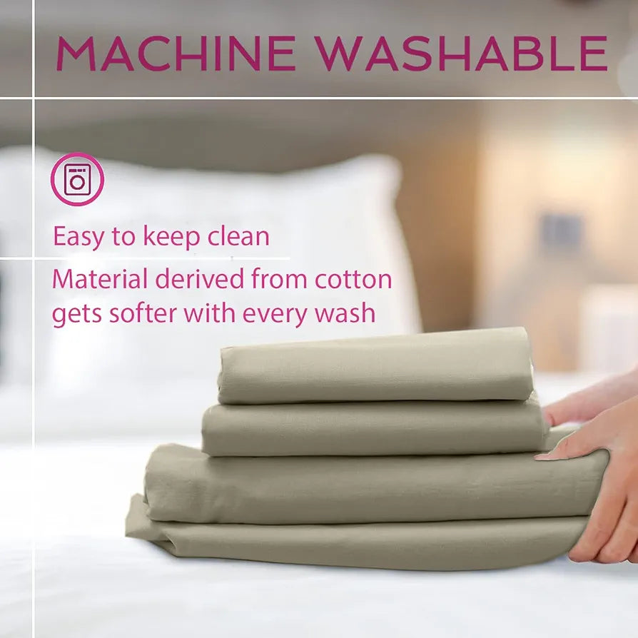 Trance Home Linen Premium 300 TC Pure 100% Cotton King Fitted Bedsheet with 2 Pillow Solid Covers , Grey