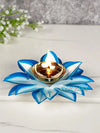 Brass Diya Oil Lamp Stand Lotus Kamal Patti Diyas Sky Blue