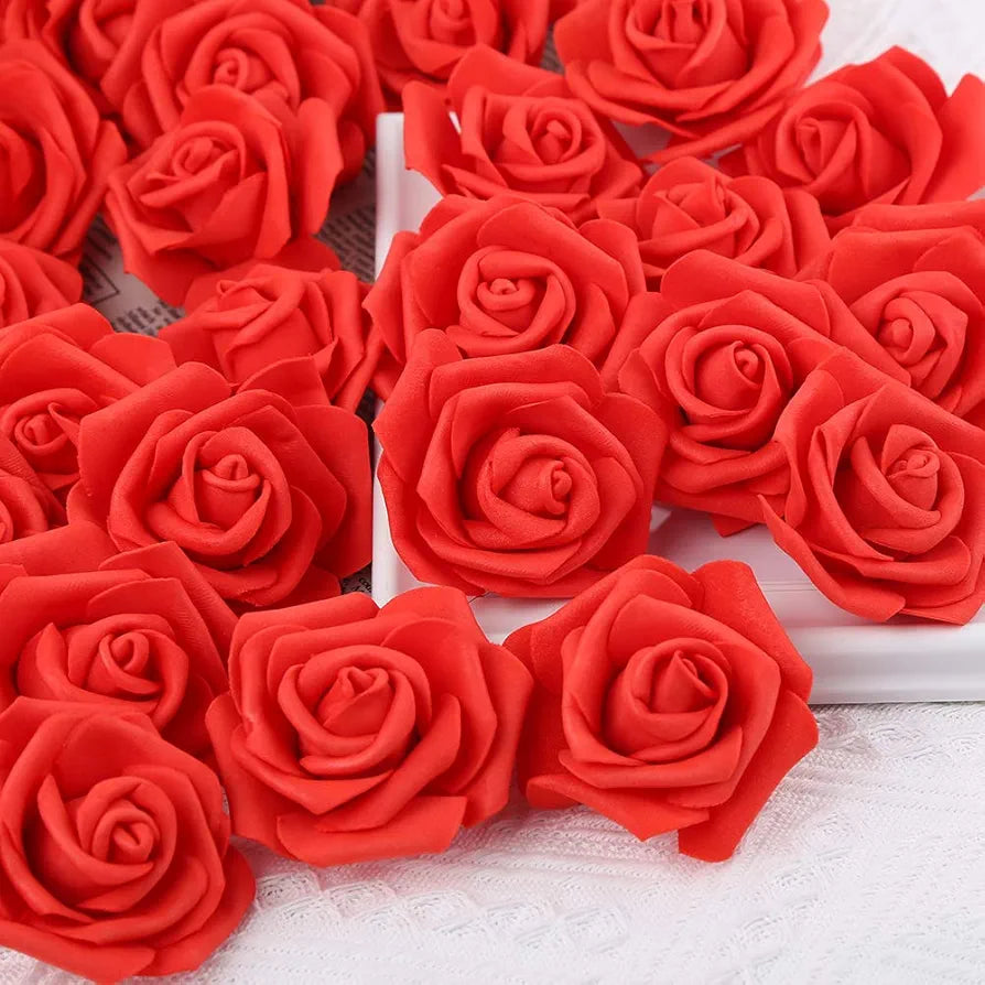 IPOPU 100 Pcs Artificial Flowers Roses Flower Heads Coral Red Foam Fake Roses for DIY Craft Wedding Centerpieces Arrangements Party Baby Shower Cake Decor Home Decorations 