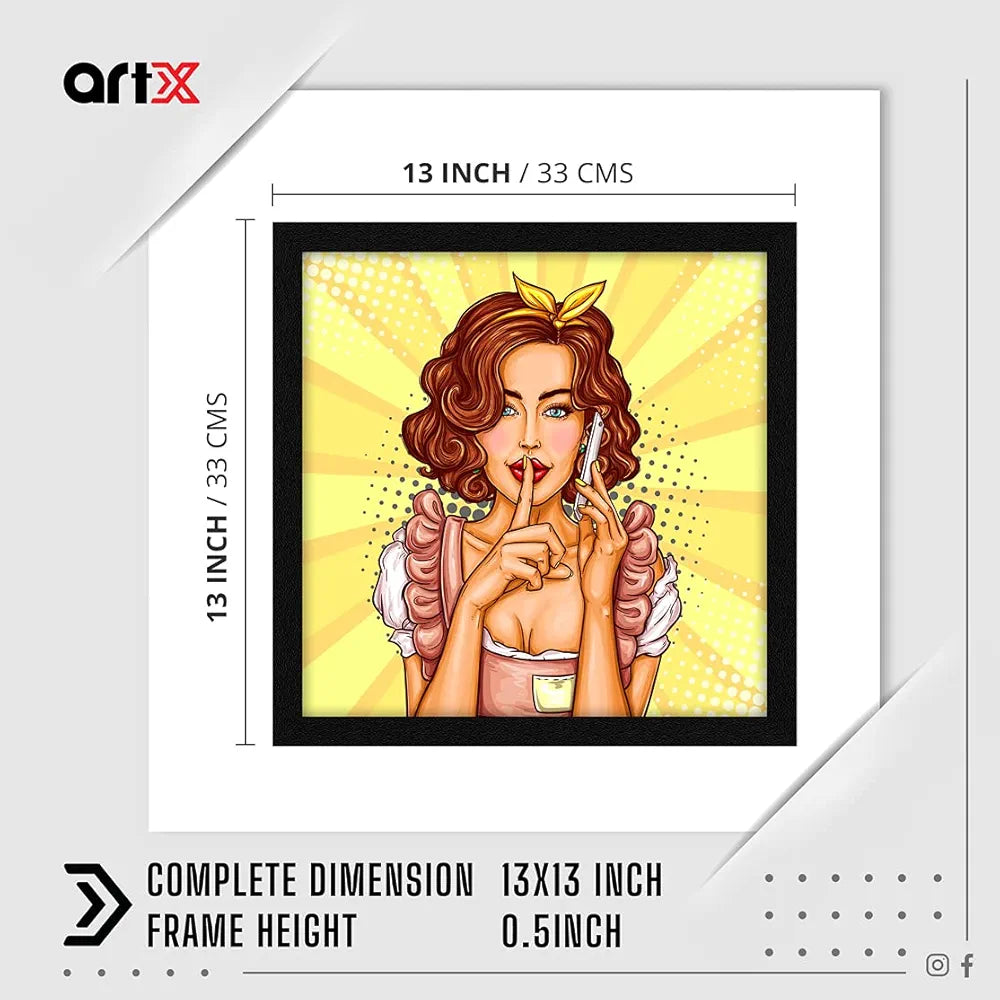 ArtX Paper Beautiful Women Pop Art Wall Art Painting, Multicolor, Abstract, 13X13 in, Set of 1