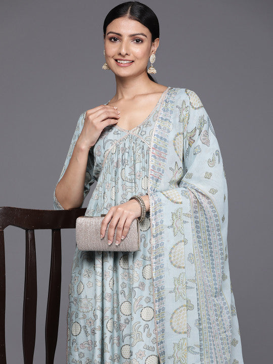 Libas Women Floral Printed Pleated Gotta Patti Kurta with Trousers & With Dupatta