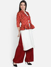 Fabclub Women White & Red Kurta With Pleated Jacket Kurta