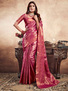 Satrani Pink & Gold Toned Floral Woven Design Zari Jacquard Banarasi Saree