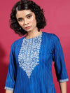 Vishudh Women Blue Ethnic Motifs Thread Work Kurta