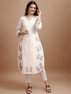 Tikhi Imli Embroidered V-Neck Three-Quarter Sleeves Linen Tunic With Trouser