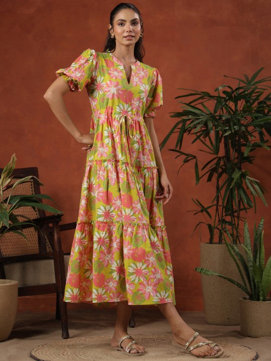 anayna Women Tiered Cotton Maxi Ethnic Dress