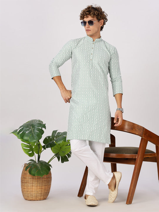 Anouk Geometric Printed Mandarin Collar Straight Cotton Kurta