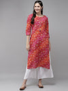 Yufta Women Pink & Orange Bandhani Printed Kurta - XXL