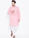 Vastramay Men Pink & White Ethnic Motifs Embroidered Chikankari Cotton Kurta